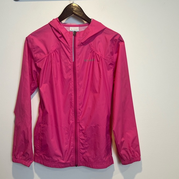 Columbia Girls Pink Hooded Hood Rain Coat Jacket - Size Large Hot Pink - Picture 1 of 5